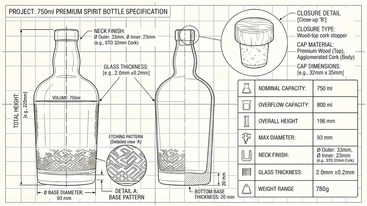Craft Gin Bottle with Embossed Geometric Mesh Texture