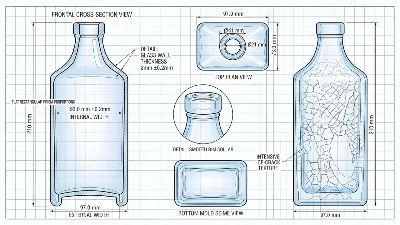 Square Tequila Bottle with Frosted Crackle Texture