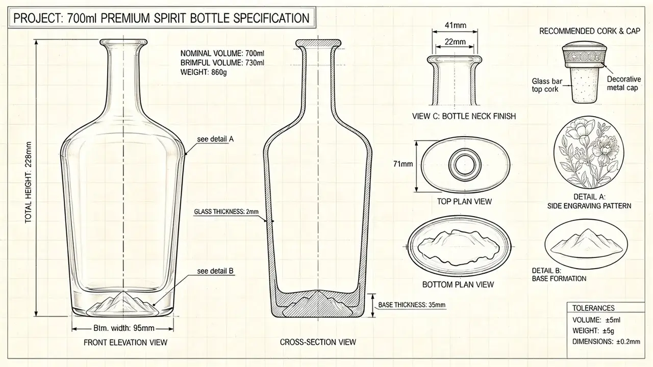 Modern Faceted Embossed Brandy Bottle