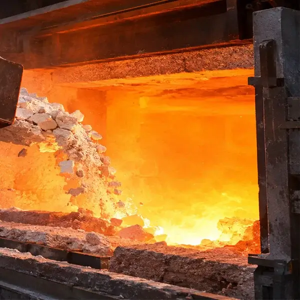 Glass melting furnace at 1600°C
